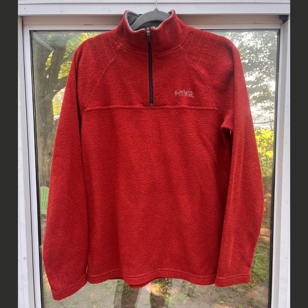 Prana Vintage Quarter Zip Fleece Pullover Burnt Orange & Grey Men's Size Medium